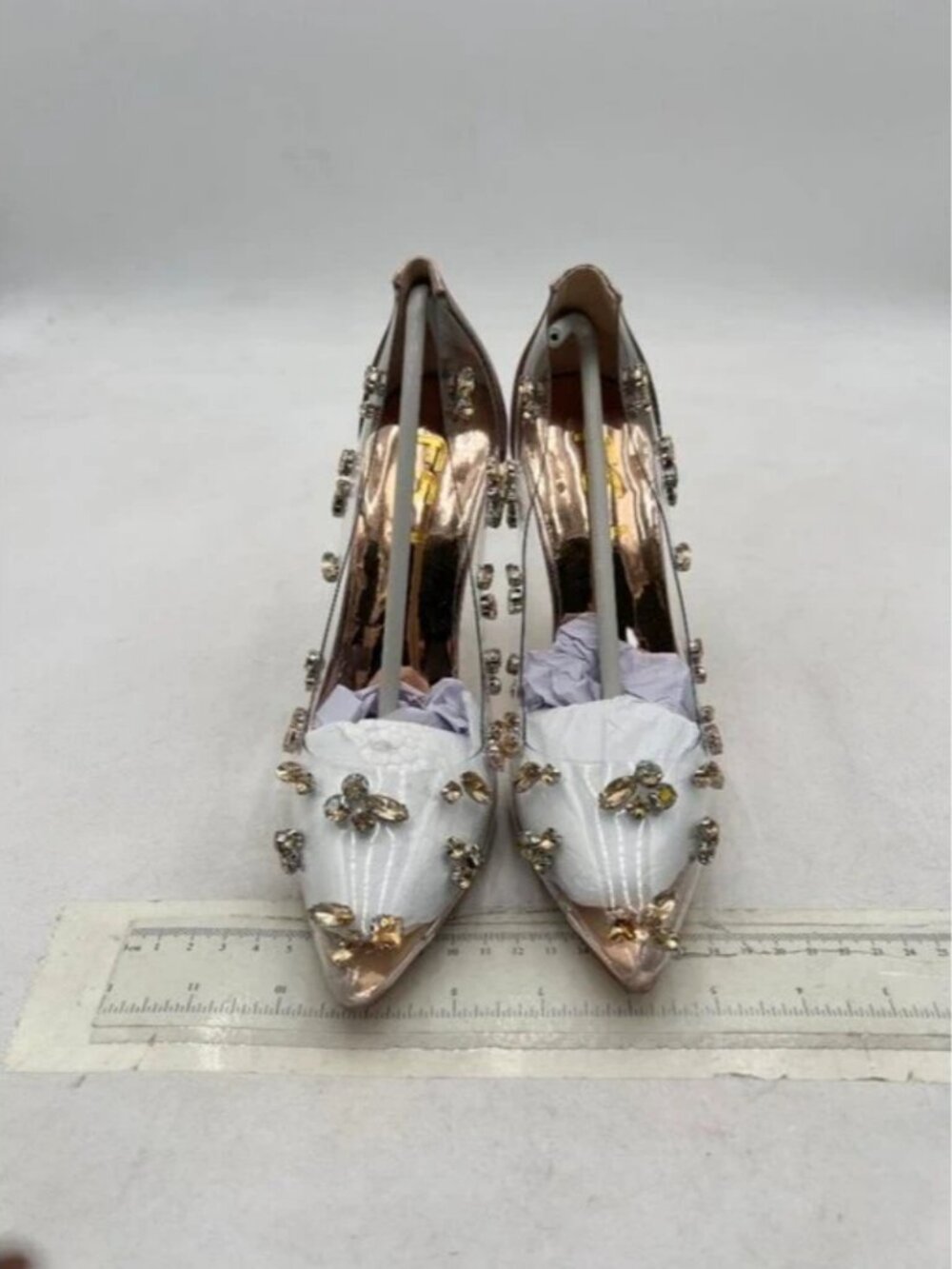 FSJ Champagne Studded Pointed Toe Transparent Pumps High Heels Shoes